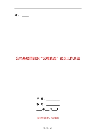 公司基层团组织“公推直选”试点工作总结