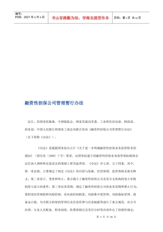 融资性担保公司管理暂行制度