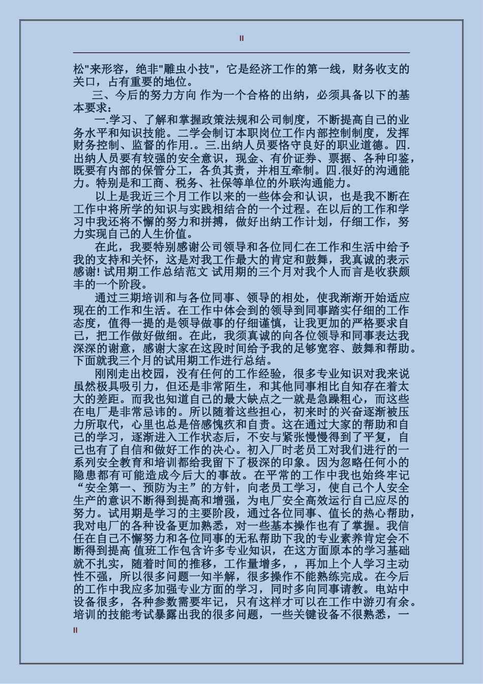 2017年3月出纳试用期工作总结范文_第2页