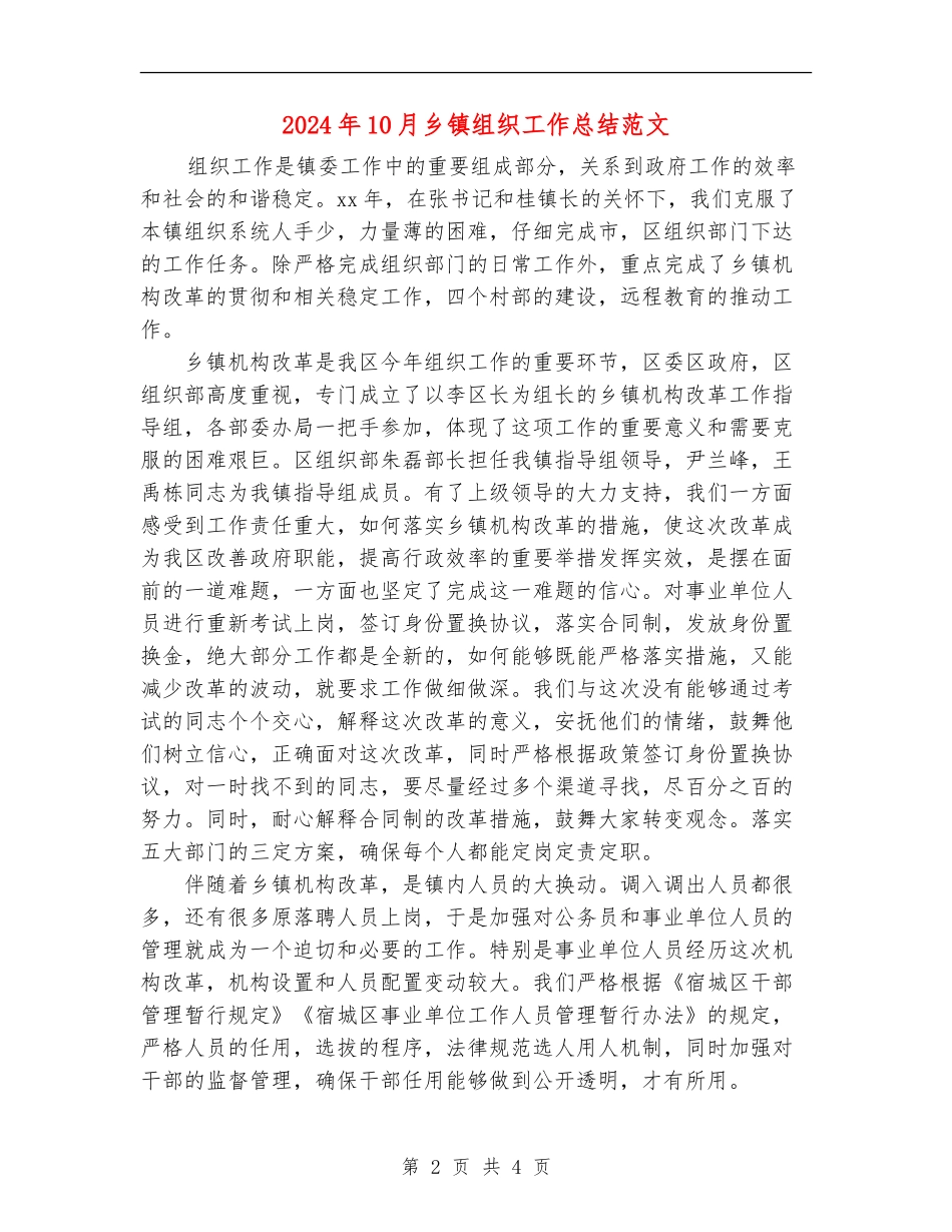 2024年10月乡镇组织工作总结范文_第2页