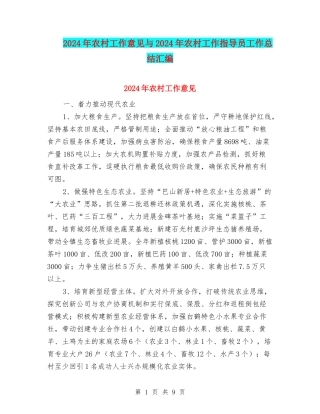 2024年农村工作意见与2024年农村工作指导员工作总结汇编