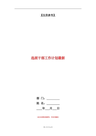 选派干部工作计划最新