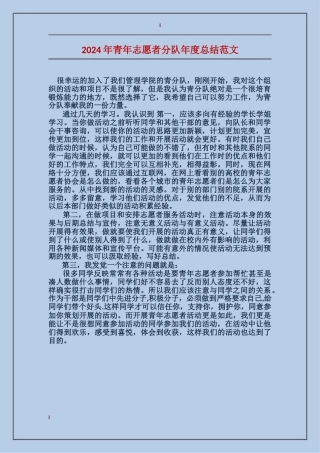 2024年青年志愿者分队年度总结范文