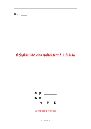 乡党委副书记2024年度挂职个人工作总结【新版】