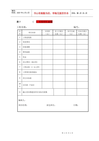 表7-月支付汇总表--施工单位填写
