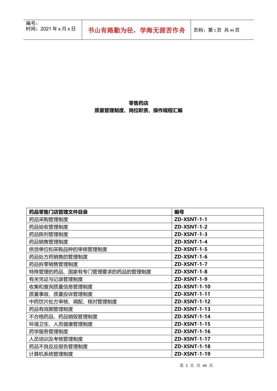 药店质量管理制度24套“加”岗位职责9套“加”操作规程12套资料_第1页