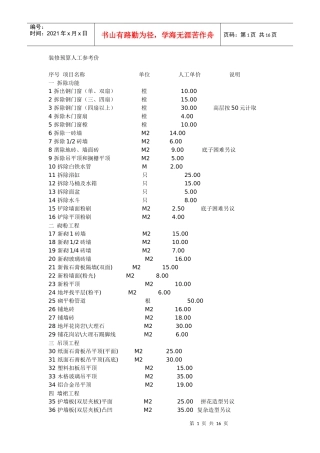 装修人工费一览表