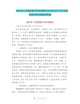 2024年1月党支部工作计划范文与2024年1月公司业务员工作计划范本汇编