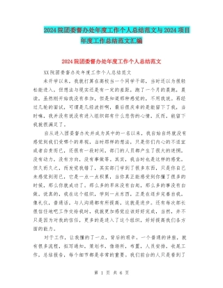 2024院团委督办处年度工作个人总结范文与2024项目年度工作总结范文汇编