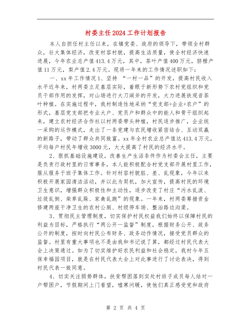 村委主任2024工作计划报告_第2页