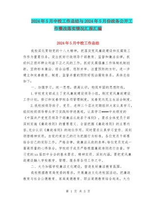 2024年5月中校工作总结与2024年5月份政务公开工作整改落实情况汇报汇编