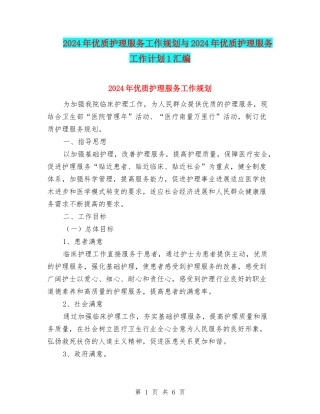 2024年优质护理服务工作规划与2024年优质护理服务工作计划1汇编