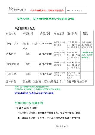 艺术灯饰艺术酒桶等产品融资说明书商业计划书