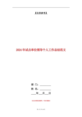 2024年试点单位领导个人工作总结范文