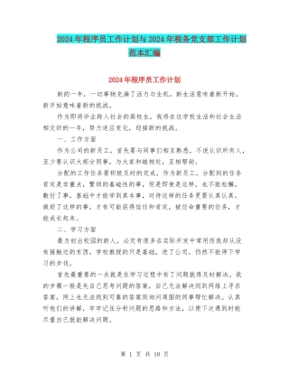 2024年程序员工作计划与2024年税务党支部工作计划范本汇编