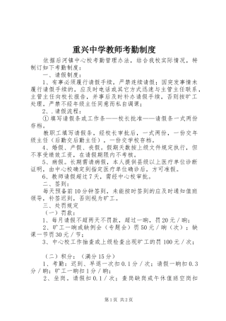 重兴中学教师考勤规章制度 