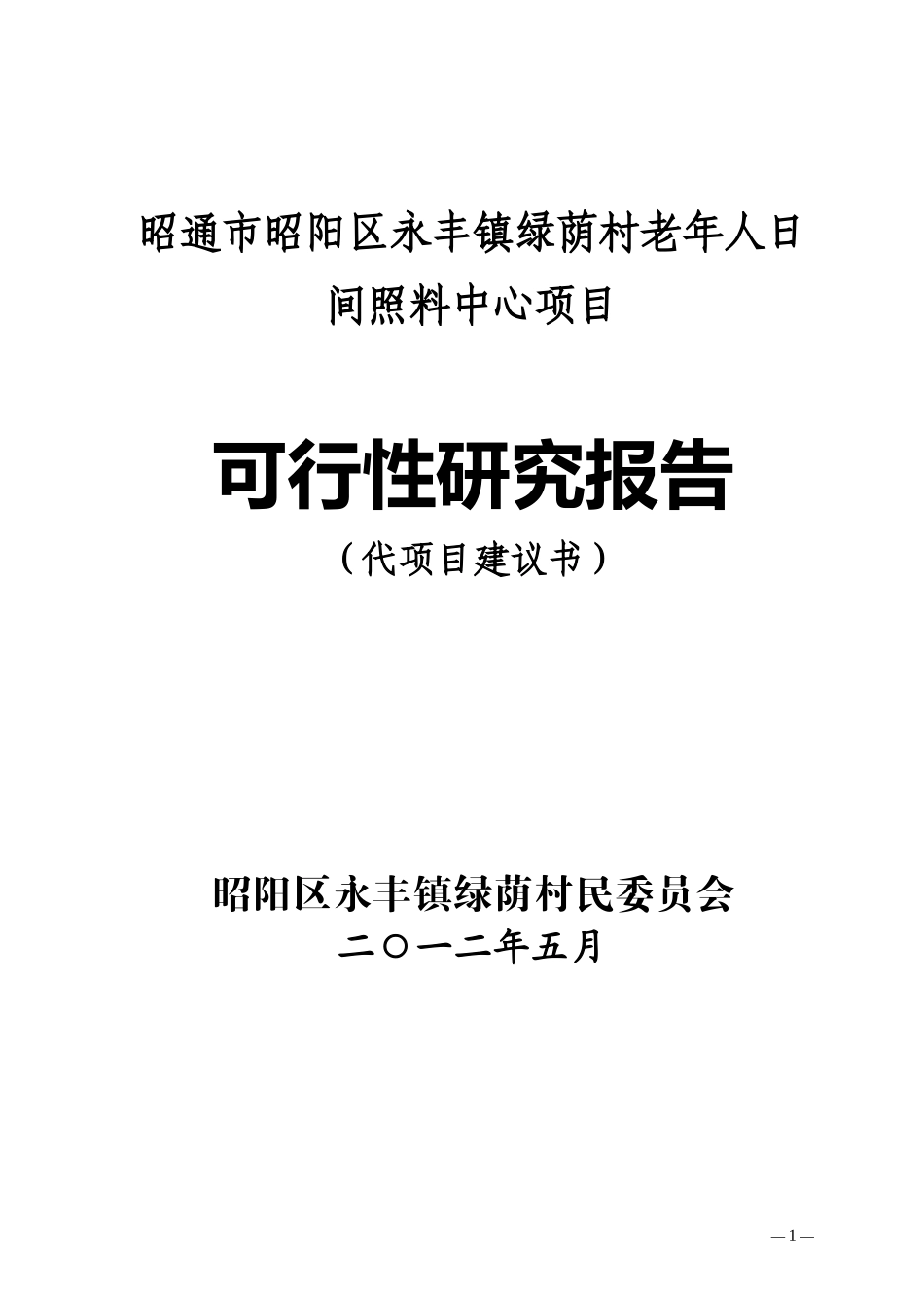 绿荫村老年人日间照料中心项目可行性研究报告_第1页