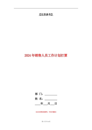 2024年销售人员工作计划打算