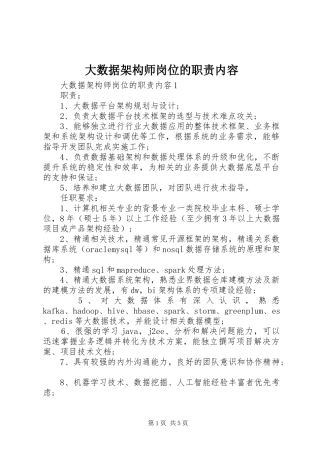 大数据架构师岗位的职责要求内容