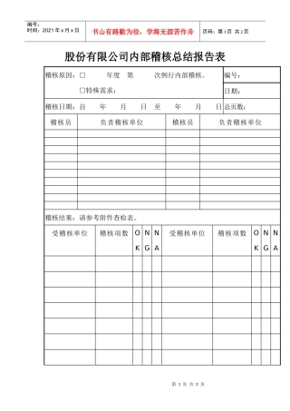 股份有限公司内部稽核总结报告表
