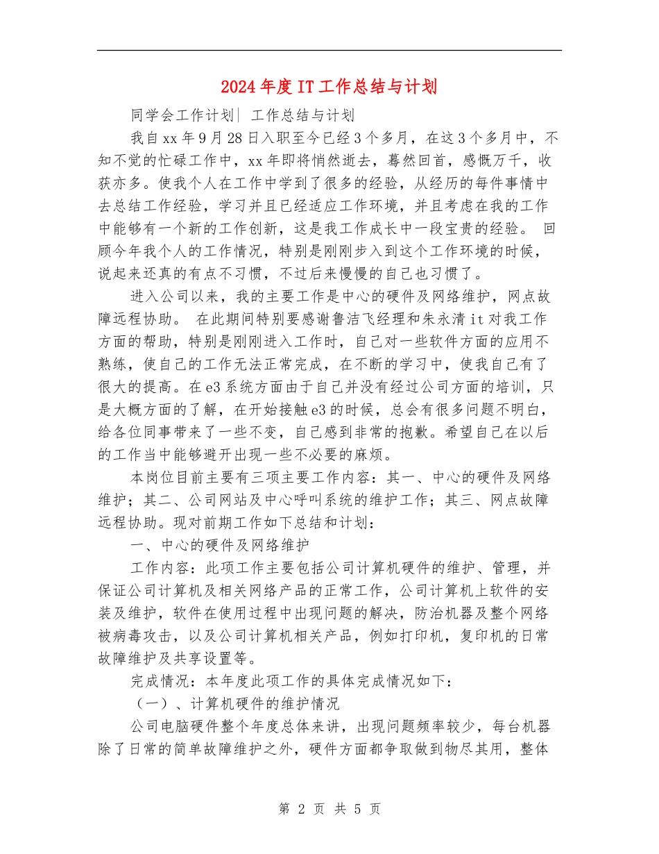 2024年度IT工作总结与计划_第2页