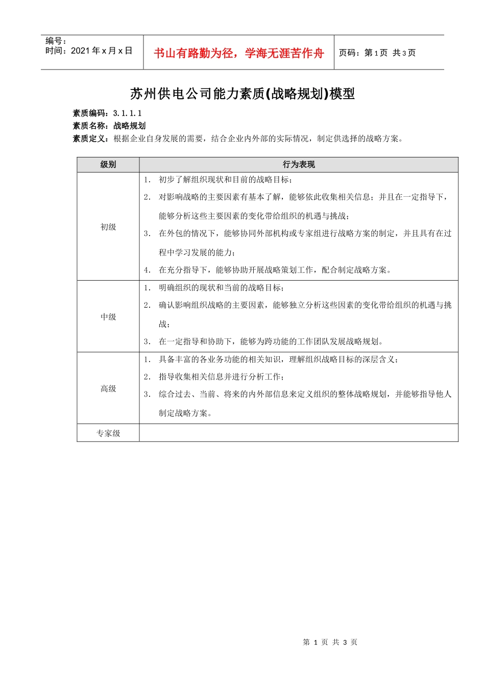 苏州供电公司能力素质(战略规划)模型_第1页