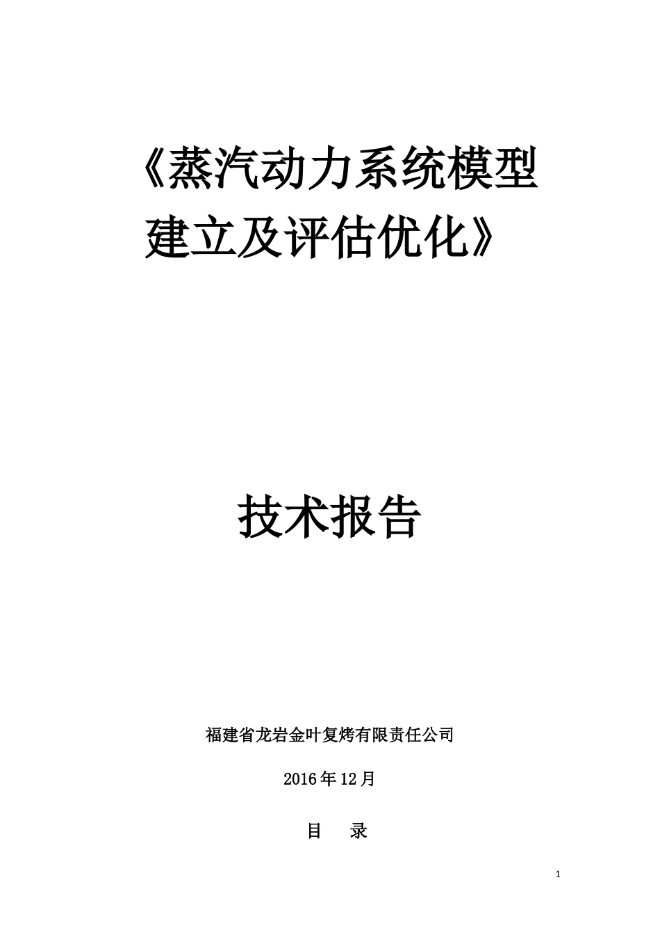 蒸汽动力系统模型建立及评估优化项目技术报告_第1页