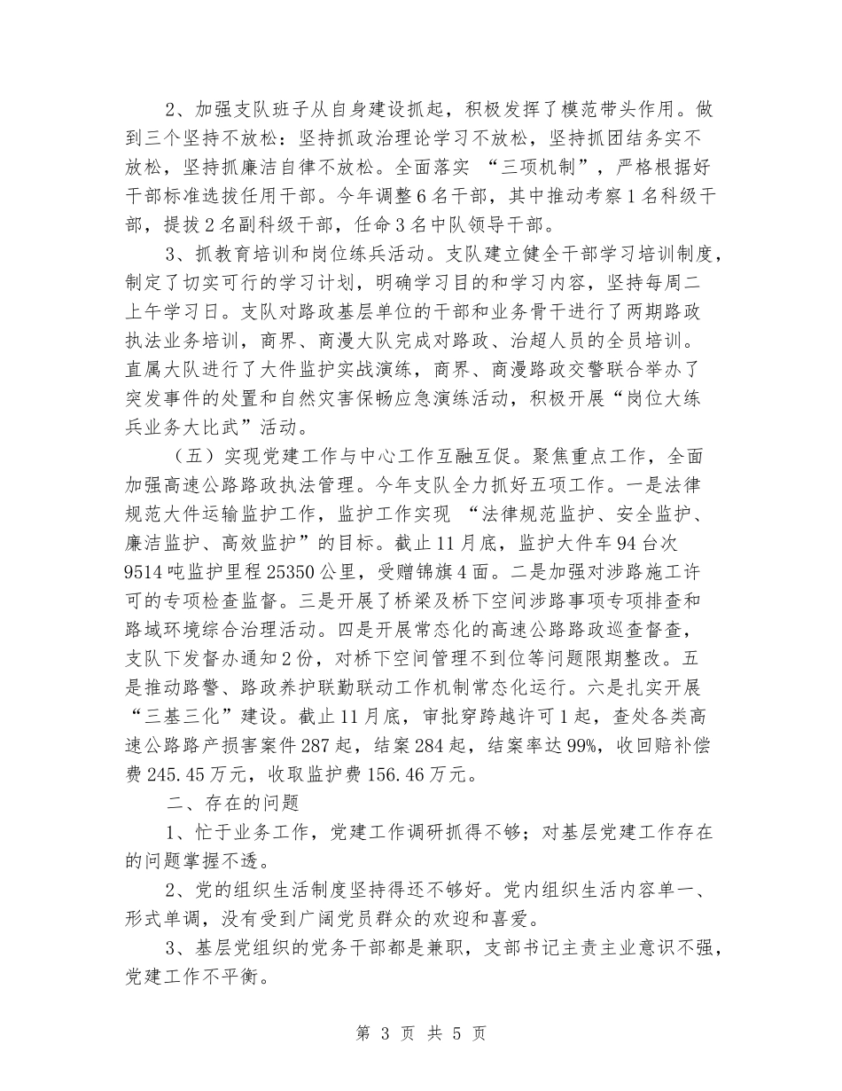 路政执法支队党组书记抓党建工作述职报告_第3页