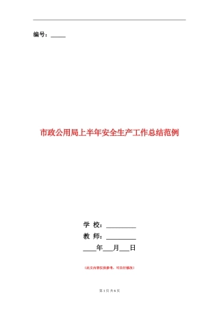 市政公用局上半年安全生产工作总结范例