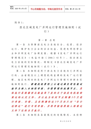 西北区域发电厂并网运行管理实施细则