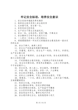 牢记安全标语集锦，培养安全意识