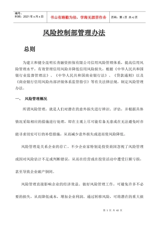 融资性担保公司风险管理办法