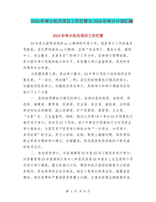 2024年审计机关项目工作打算与2024年审计计划汇编