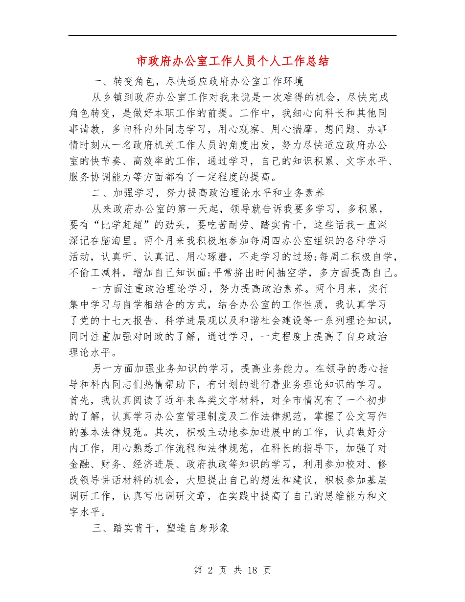 市政府办公室工作人员个人工作总结_第2页