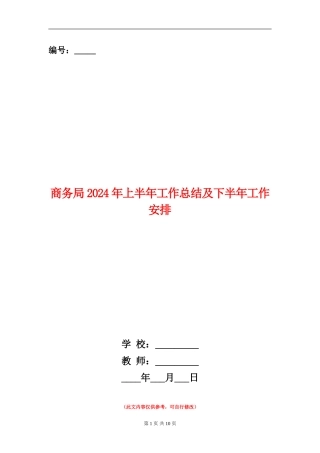 商务局2024年上半年工作总结及下半年工作安排