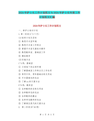 2024年护士长工作计划范文与2024年护士长年度工作计划范文汇编