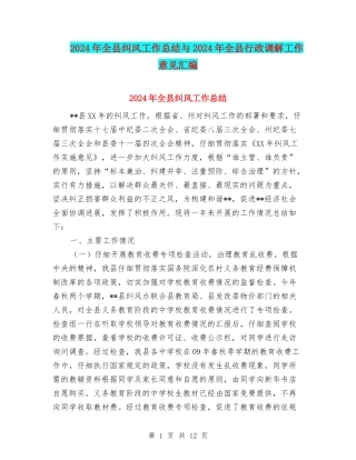 2024年全县纠风工作总结与2024年全县行政调解工作意见汇编