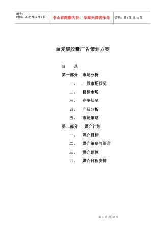 血复康胶囊广告策划方案(1)