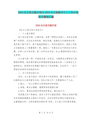 2024办公室文秘计划与2024办公室秘书个人工作计划范文精选汇编