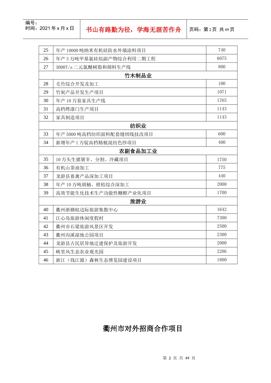 衢州市对外招商项目目录_第2页