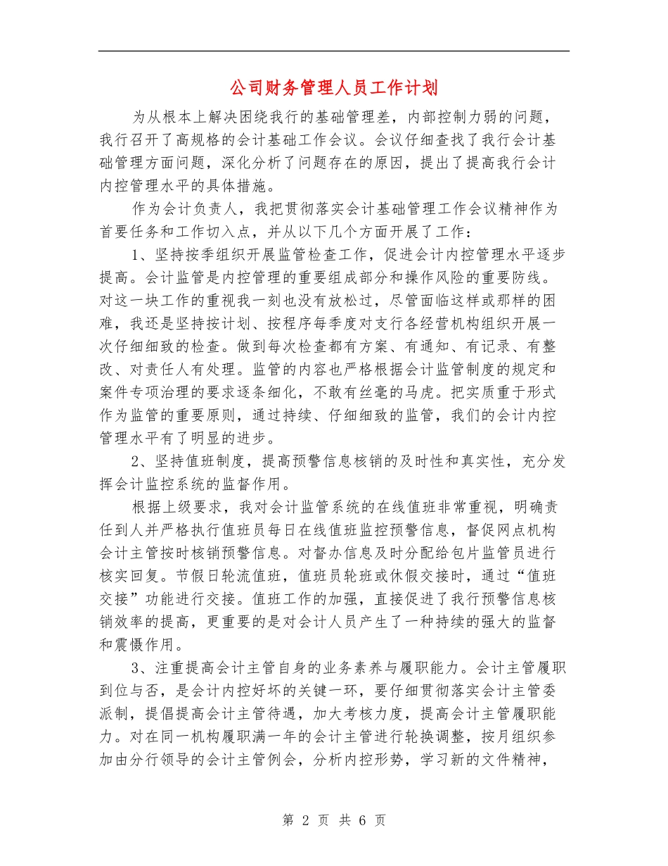 公司财务管理人员工作计划_第2页