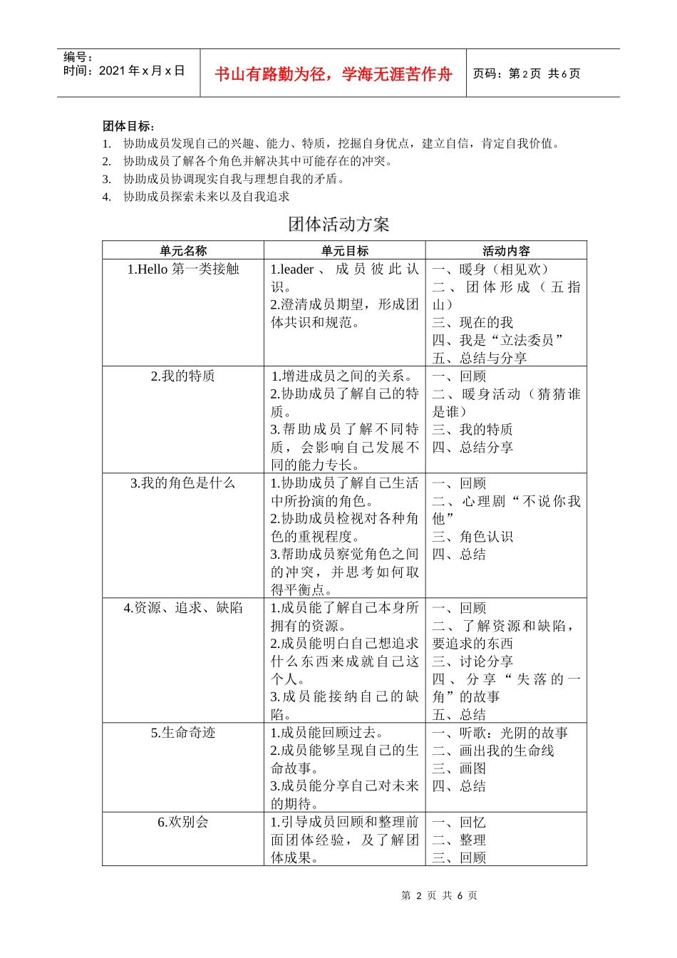 自我探索团体辅导计划书_第2页