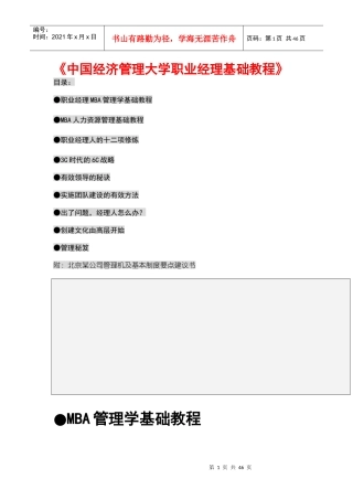 职业经理MBA管理学培训教程