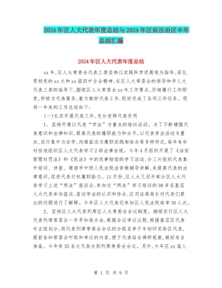 2024年区人大代表年度总结与2024年区依法治区半年总结汇编
