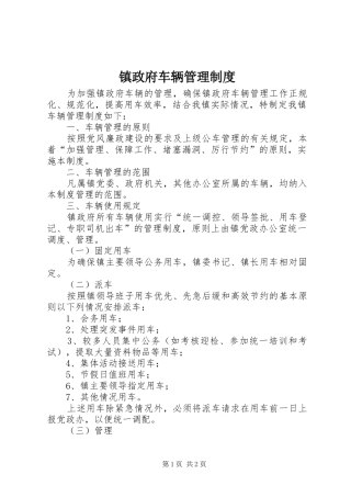 镇政府车辆管理规章制度 