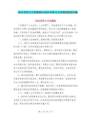 2024年护士工作规划与2024年护士工作规划范本汇编