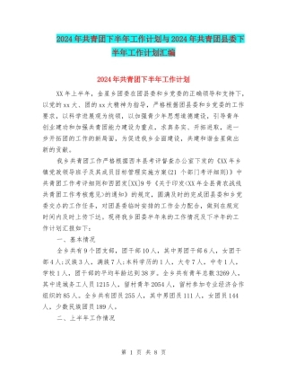 2024年共青团下半年工作计划与2024年共青团县委下半年工作计划汇编