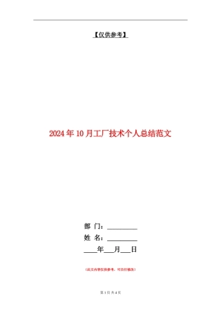 2024年10月工厂技术个人总结范文