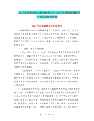 2024年总账会计工作总结范文与2024年感染监测医师工作计划范文汇编