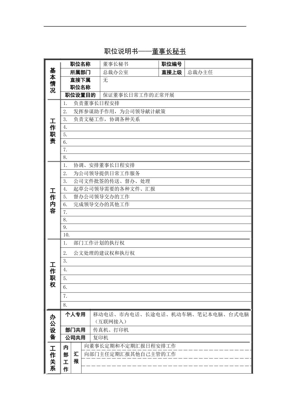 董事长秘书岗位说明书_第1页